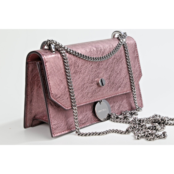 Jimmy Choo Finley Metallic Vintage Rose Leather Crossbody Shoulder Bag w/ Chain - Picture 10 of 16